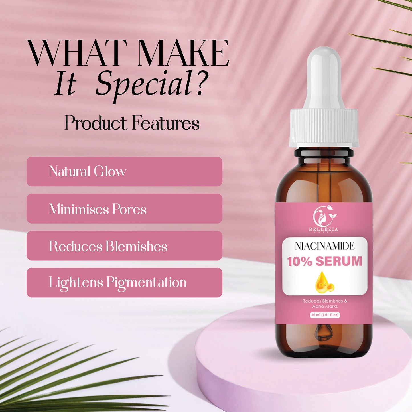 Niacinamide Face Serum for Acne Marks, Dark Spots & Oil Control | Skin Brightening & Pore Minimizing Serum | For Men & Women – 30ml