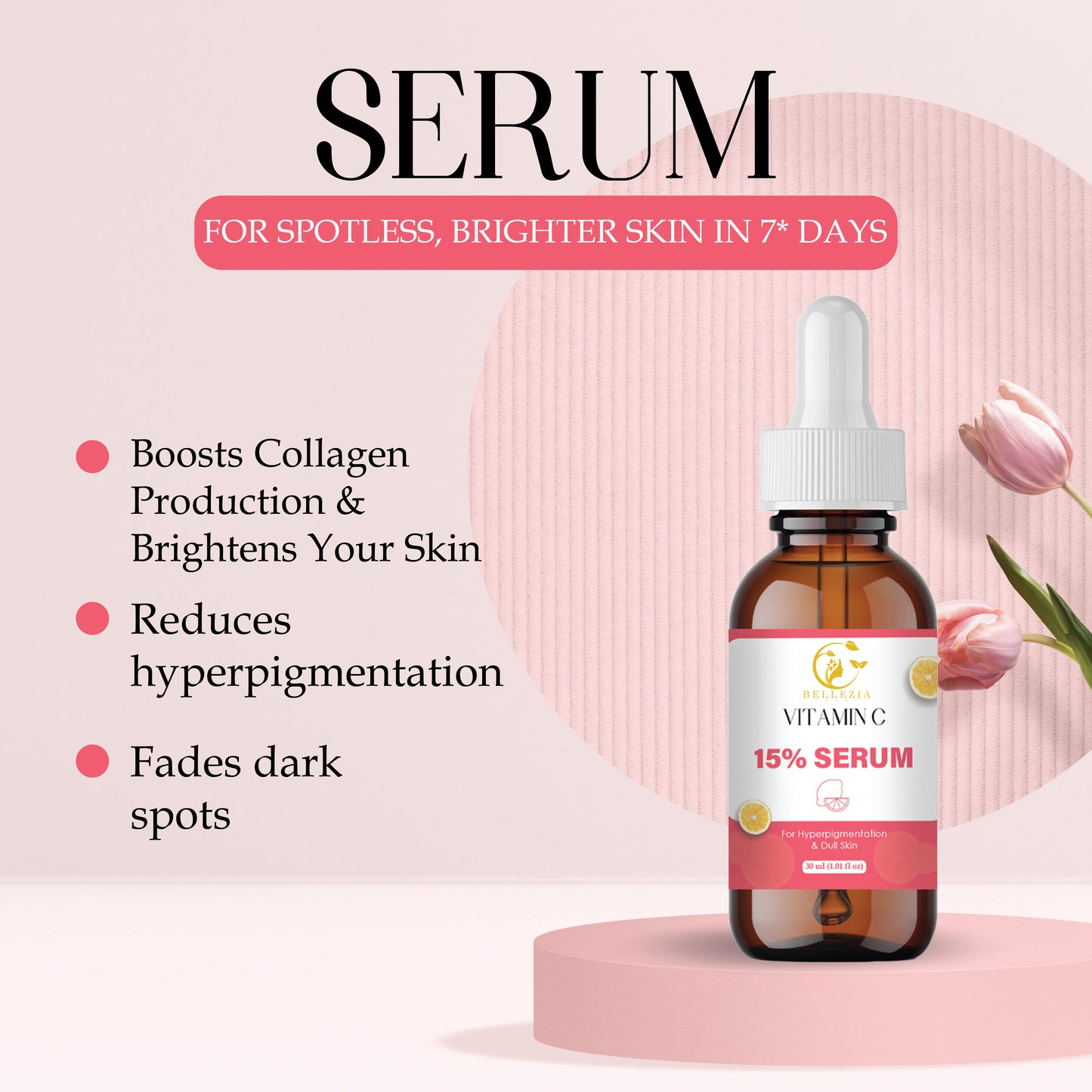 15% Vitamin Face Serum with Hyaluronic Acid & Antioxidants | Skin Brightening, Anti-Aging & Dark Spot Reduction | Hydrating Facial Serum for Glowing, Even-Toned Skin