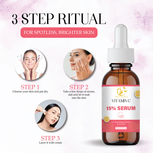 15% Vitamin Face Serum with Hyaluronic Acid & Antioxidants | Skin Brightening, Anti-Aging & Dark Spot Reduction | Hydrating Facial Serum for Glowing, Even-Toned Skin